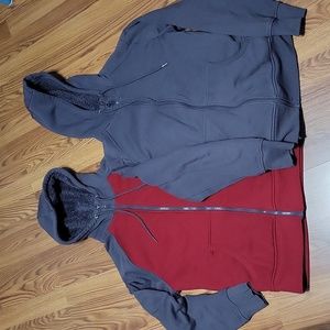 2 Mens S George thick zip up Hoodies small red gray plush warm lining sweater